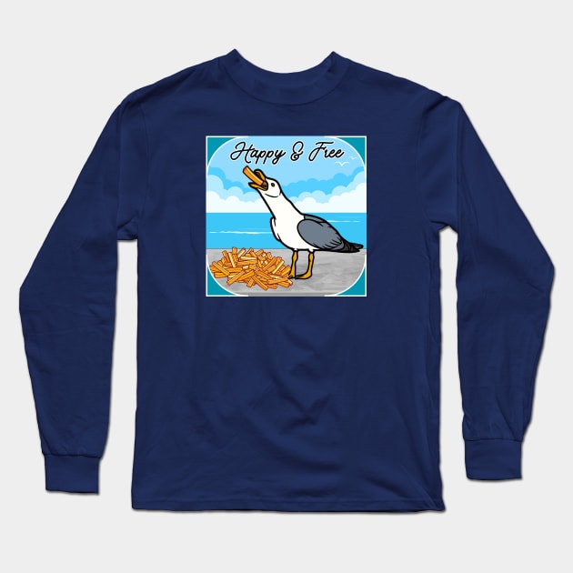 Happy Seagull with French Fry Long Sleeve T-Shirt by Four Season Foraging